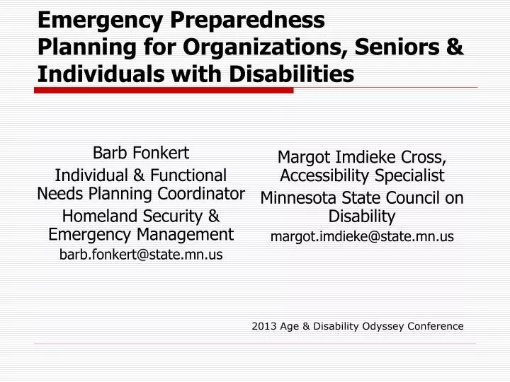 emergency preparedness planning for organizations seniors individuals with disabilities