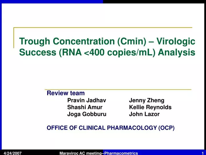 trough concentration cmin virologic success rna 400 copies ml analysis