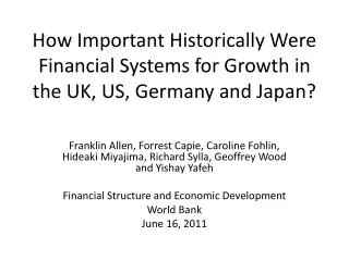 How Important Historically Were Financial Systems for Growth in the UK, US, Germany and Japan?