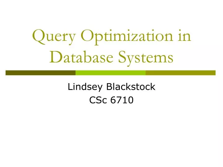 query optimization in database systems