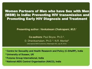 Presenting author : Venkatesan Chakrapani, M.D. 1 Co-authors: Paul Boyce, Ph.D. 2 ,