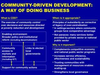 COMMUNITY-DRIVEN DEVELOPMENT: A WAY OF DOING BUSINESS