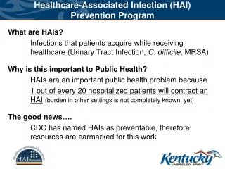 Healthcare-Associated Infection (HAI) Prevention Program