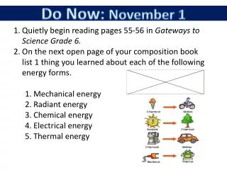 Quietly begin reading pages 55-56 in Gateways to Science Grade 6.