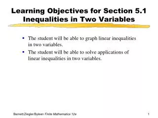 Learning Objectives for Section 5.1 Inequalities in Two Variables
