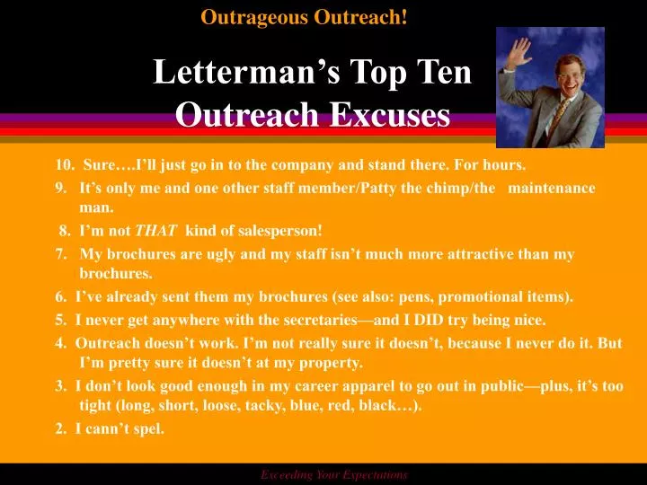 letterman s top ten outreach excuses
