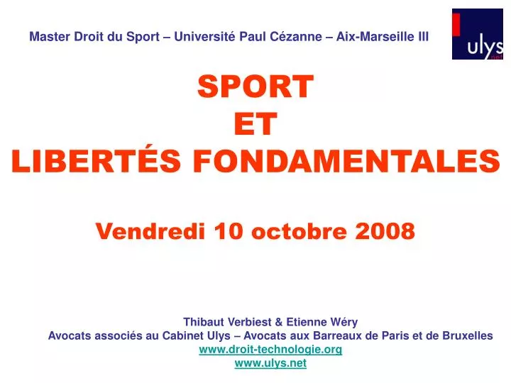 sport et libert s fondamentales vendredi 10 octobre 2008