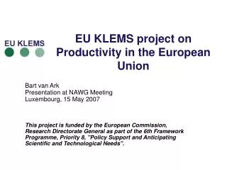 EU KLEMS project on Productivity in the European Union