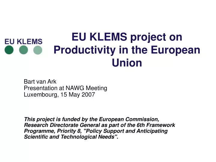 eu klems project on productivity in the european union