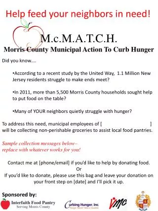 M.c.M.A.T.C.H. Morris County Municipal Action To Curb Hunger