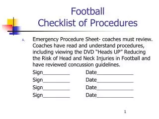 Football Checklist of Procedures