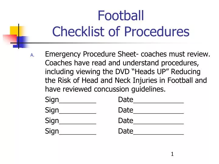 football checklist of procedures