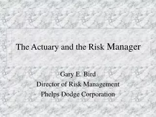 The Actuary and the Risk Manager