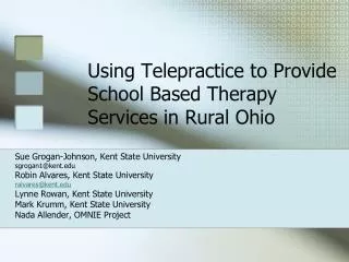 Using Telepractice to Provide School Based Therapy Services in Rural Ohio