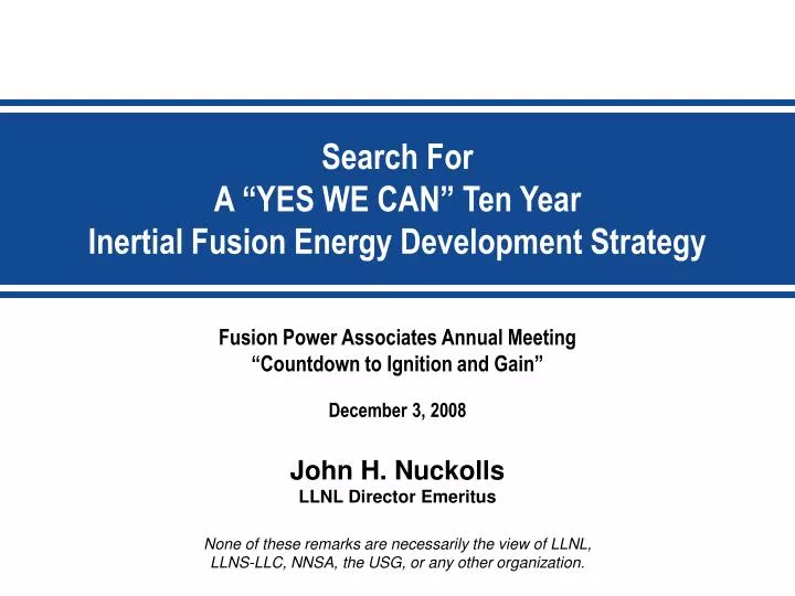 fusion power associates annual meeting countdown to ignition and gain december 3 2008