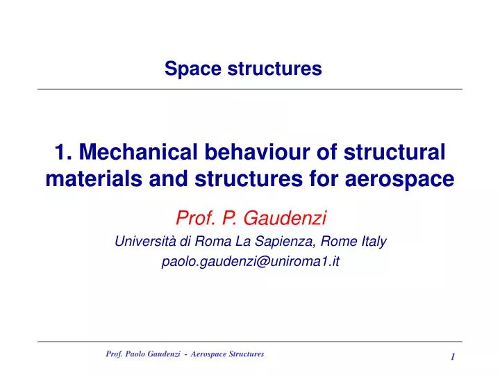 1 mechanical behaviour of structural materials and structures for aerospace