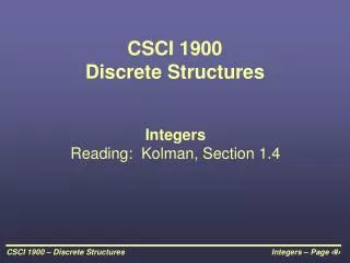 CSCI 1900 Discrete Structures