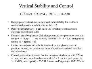 Vertical Stability and Control