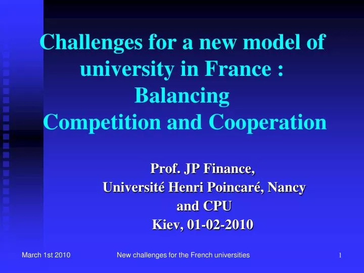 challenges for a new model of university in france balancing competition and cooperation