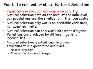 Points to remember about Natural Selection