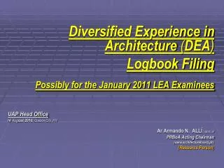 Diversified Experience in Architecture ( DEA ) Logbook Filing