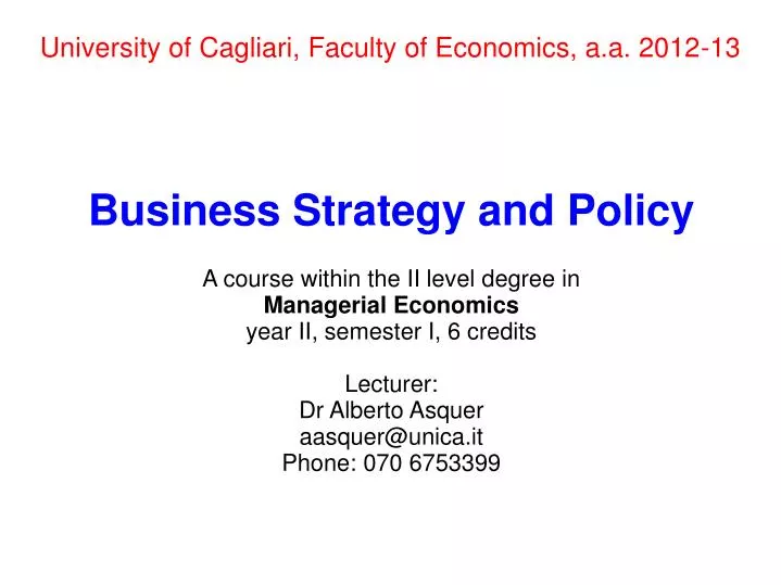 university of cagliari faculty of economics a a 2012 13