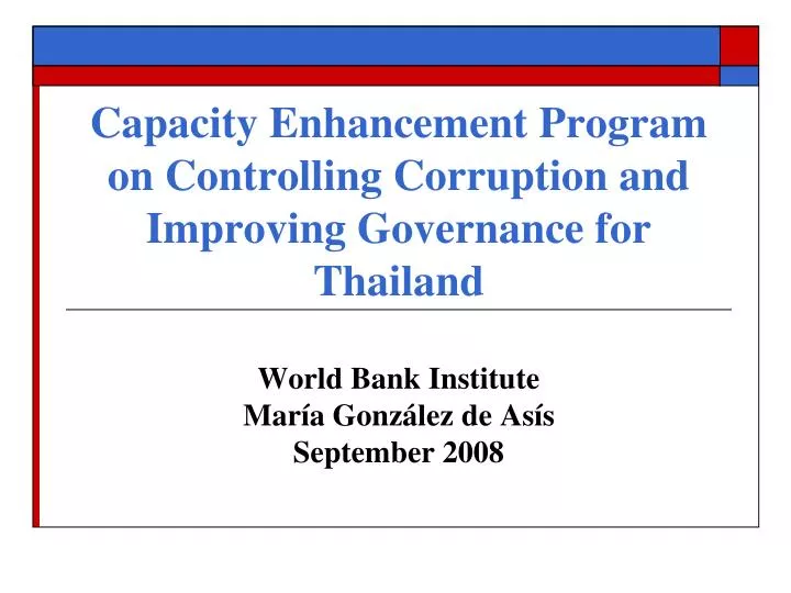 capacity enhancement program on controlling corruption and improving governance for thailand