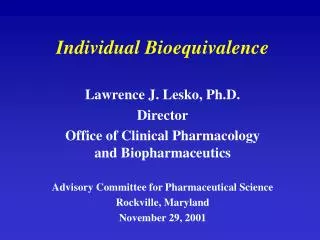 Individual Bioequivalence