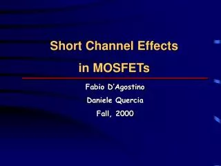 Short Channel Effects in MOSFETs