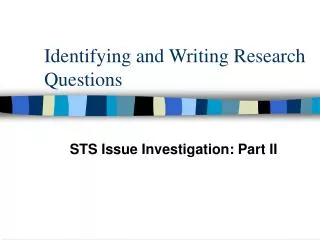 Identifying and Writing Research Questions