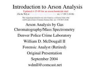 Introduction to Arson Analysis