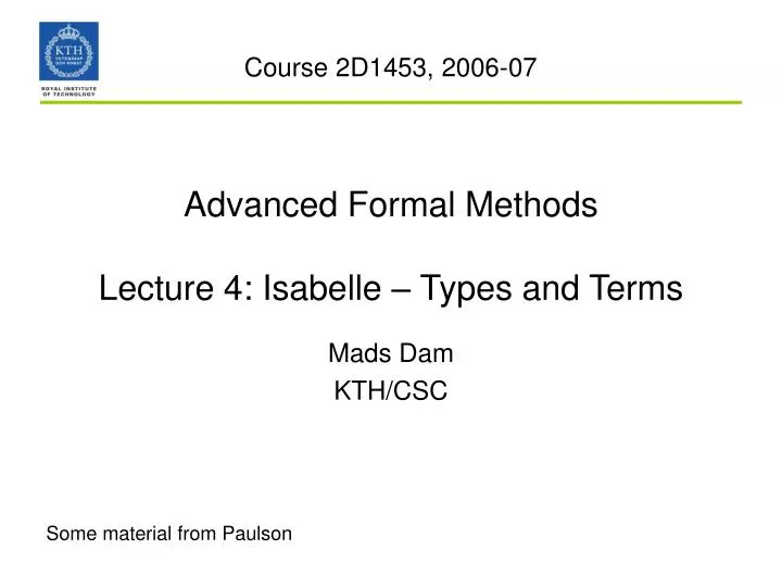 advanced formal methods lecture 4 isabelle types and terms