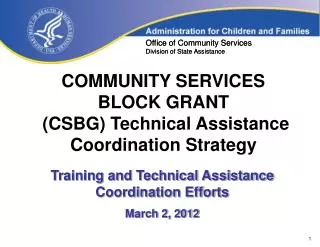 COMMUNITY SERVICES BLOCK GRANT (CSBG) Technical Assistance Coordination Strategy