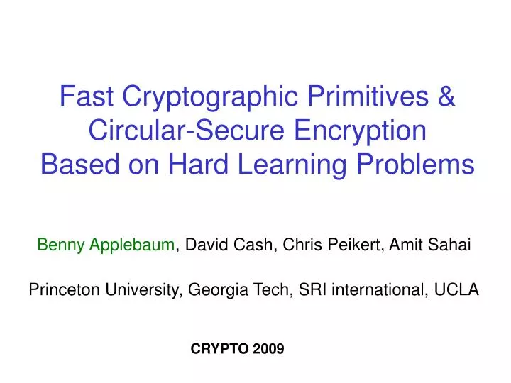 fast cryptographic primitives circular secure encryption based on hard learning problems