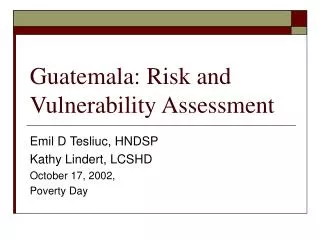 Guatemala: Risk and Vulnerability Assessment