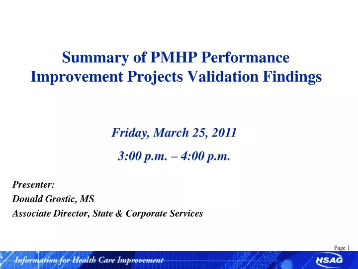 summary of pmhp performance improvement projects validation findings
