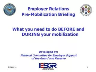Employer Relations Pre-Mobilization Briefing