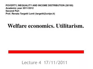 Welfare economics. Utilitarism.