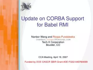 Update on CORBA Support for Babel RMI