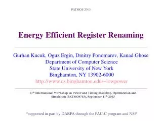 Energy Efficient Register Renaming