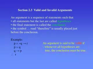 Section 2.3 Valid and Invalid Arguments
