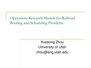 Operations Research Models for Railroad Routing and Scheduling Problems