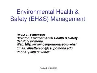 Environmental Health &amp; Safety (EH&amp;S) Management