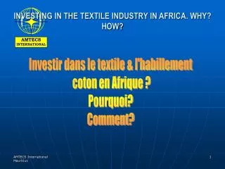 INVESTING IN THE TEXTILE INDUSTRY IN AFRICA. WHY? HOW?