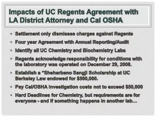 Impacts of UC Regents Agreement with LA District Attorney and Cal OSHA