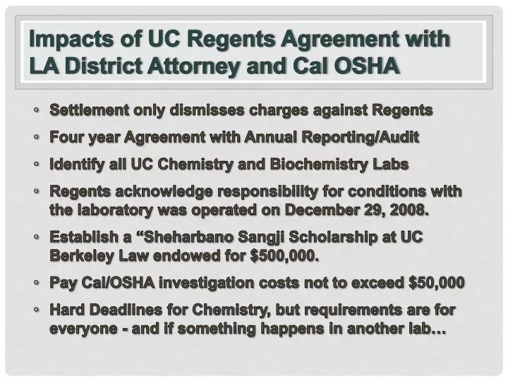 impacts of uc regents agreement with la district attorney and cal osha