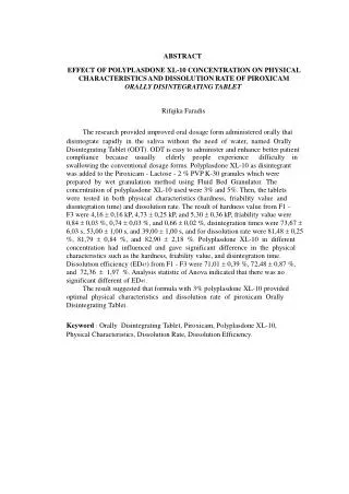 ABSTRACT 	EFFECT OF POLYPLASDONE XL-10 CONCENTRATION ON PHYSICAL