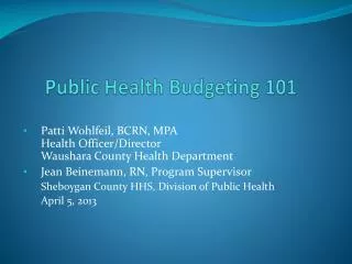 Public Health Budgeting 101