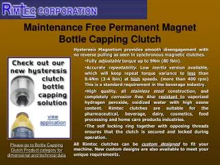 Maintenance Free Permanent Magnet Bottle Capping Clutch