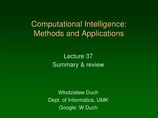 Computational Intelligence: Methods and Applications